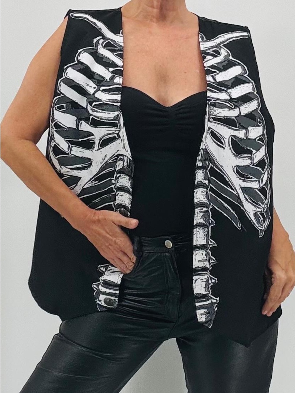 Spirit Halloween Goth Witchcore Skeleton Skull Print Embellished Vest Unisex - Picture 4 of 10
